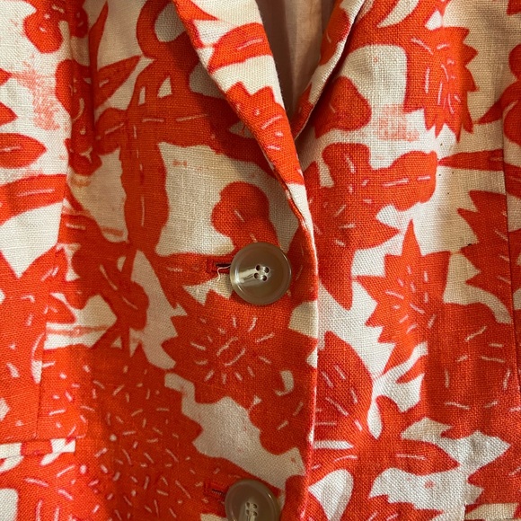 Vintage Y2K LOFT Women's Vibrant Orange and Cream Floral Blazer dead stock - Picture 3 of 14
